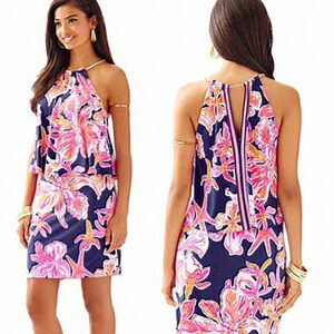 Lilly Pulitzer Floral Lucia Halter Dress in Bright Navy Women‎ Size XS